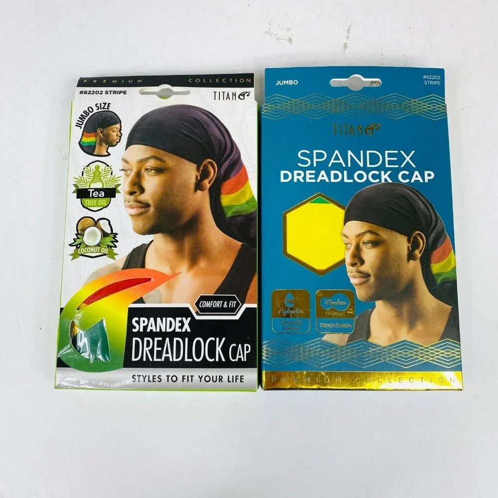 Titan Tea Tree & Coconut Oil Spandex Dreadlock Cap Jumbo Size #82202 Stripe 2-Pk